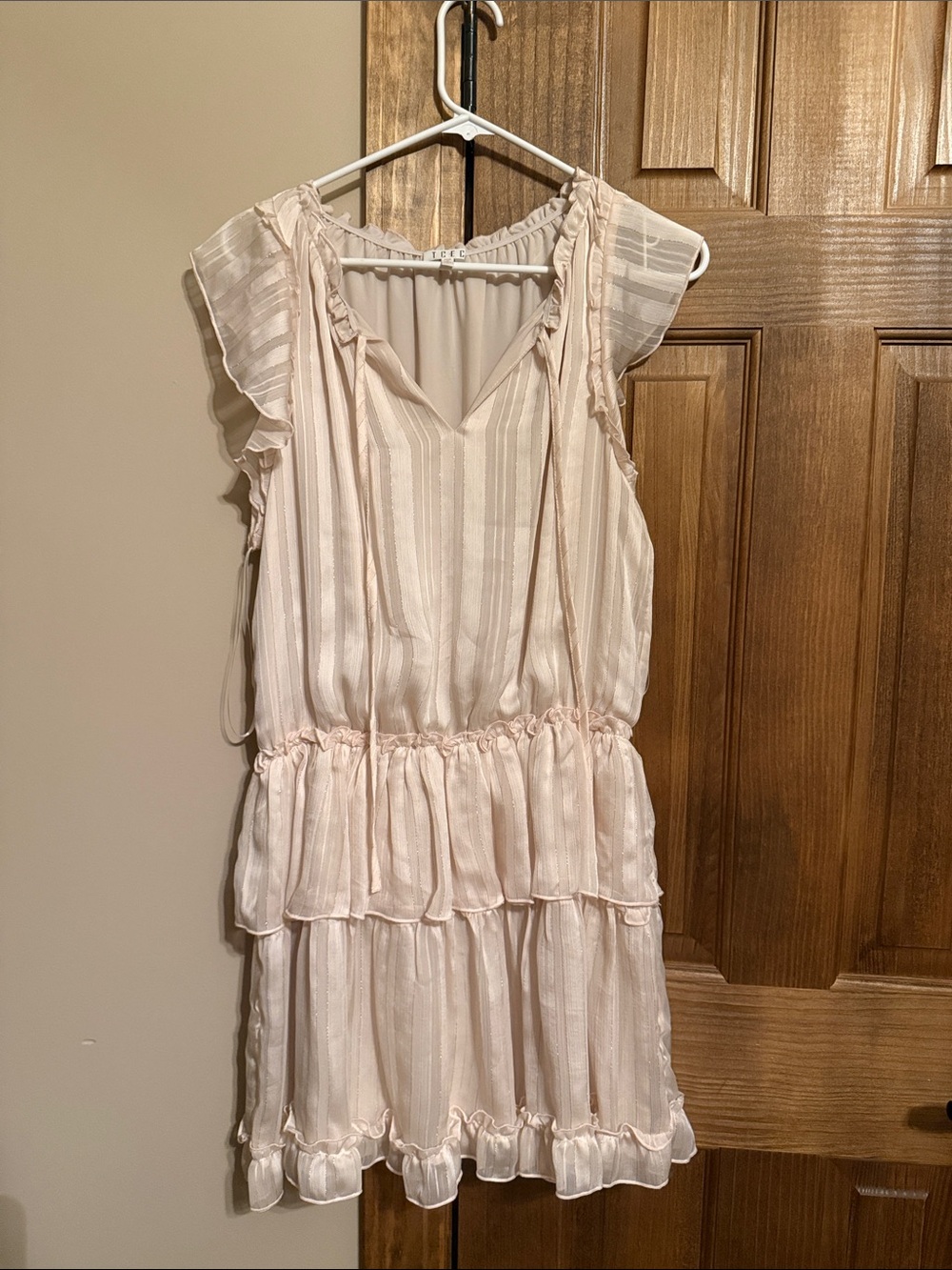 TCEC Pale Pink Ruffled Tiered V-Neck Mini Dress